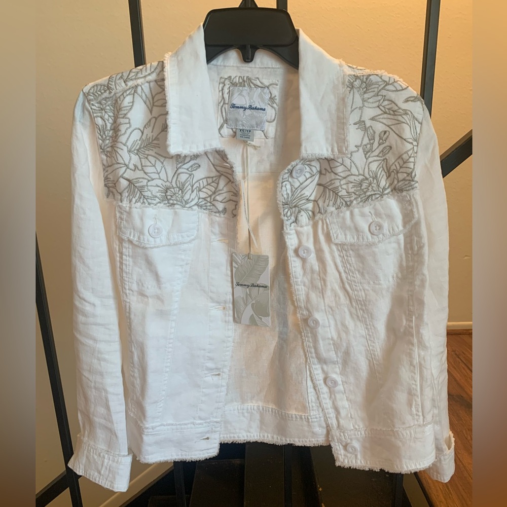 NWT Tommy Bahama White Summer Jacket With Floral Embroidery